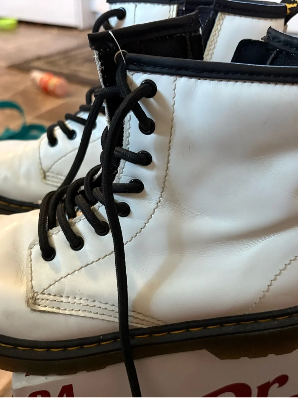 Youth size 4 Doc dr Marten air wair white leather Boots with Black Accents